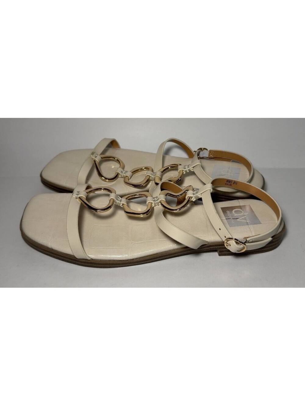 DV Dolce Vita MACIN Sandals Ivory Cream Gold Chain Flat
